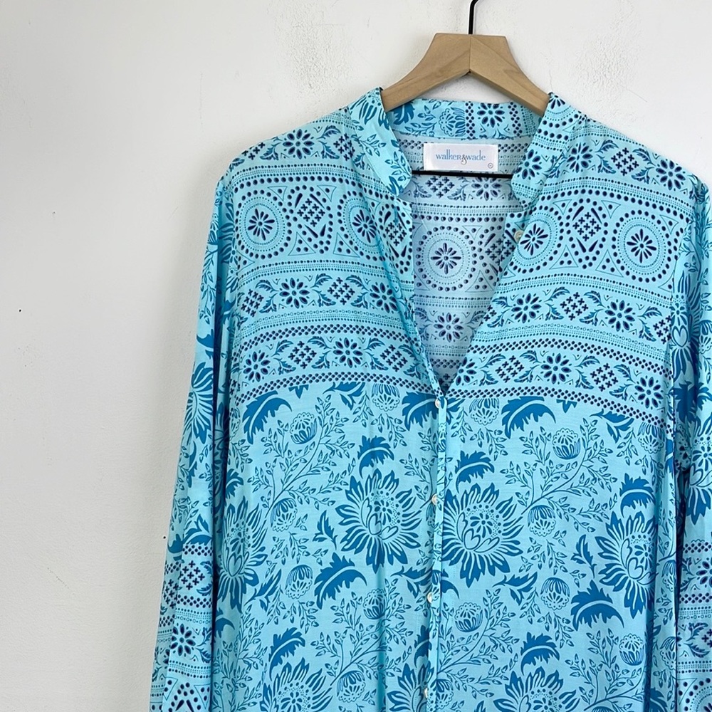 WALKER & WADE Mandarin Turquoise Floral Print Duster Maxi Dress Size XXL